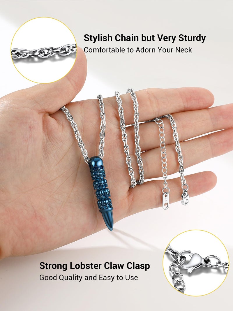 PROSTEEL Blue Skull Bullet Charm Necklace Pendant Gothic Goth Rock Punk Style Gothic Skeleton Halloween Necklaces Jewelry - Image 4